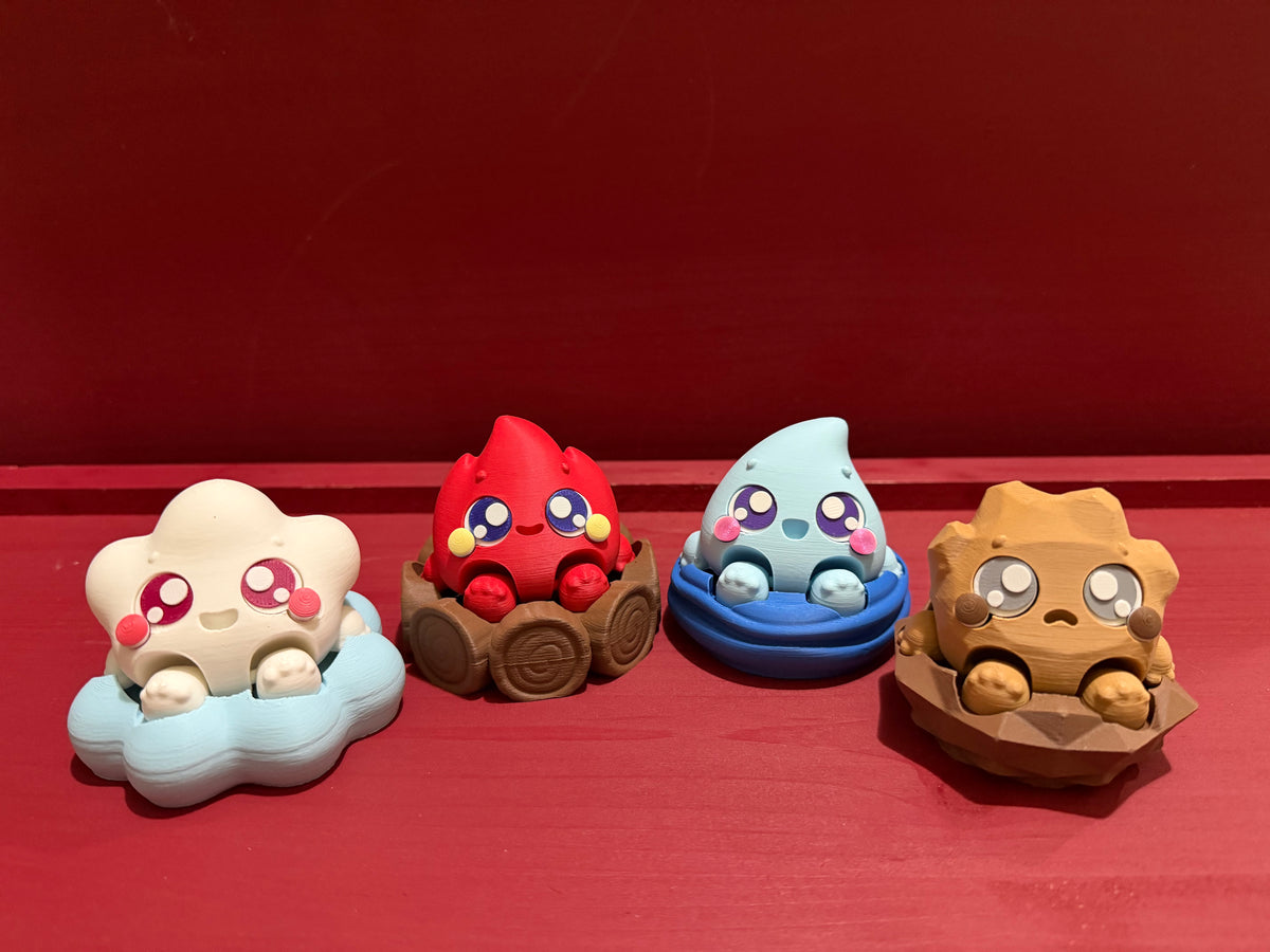 Elemental Fidget Clicker | Air Fire Water Earth Elementals | Cute Desk Toy | Collectible Fidget Clicker | Element Spirit Figurine